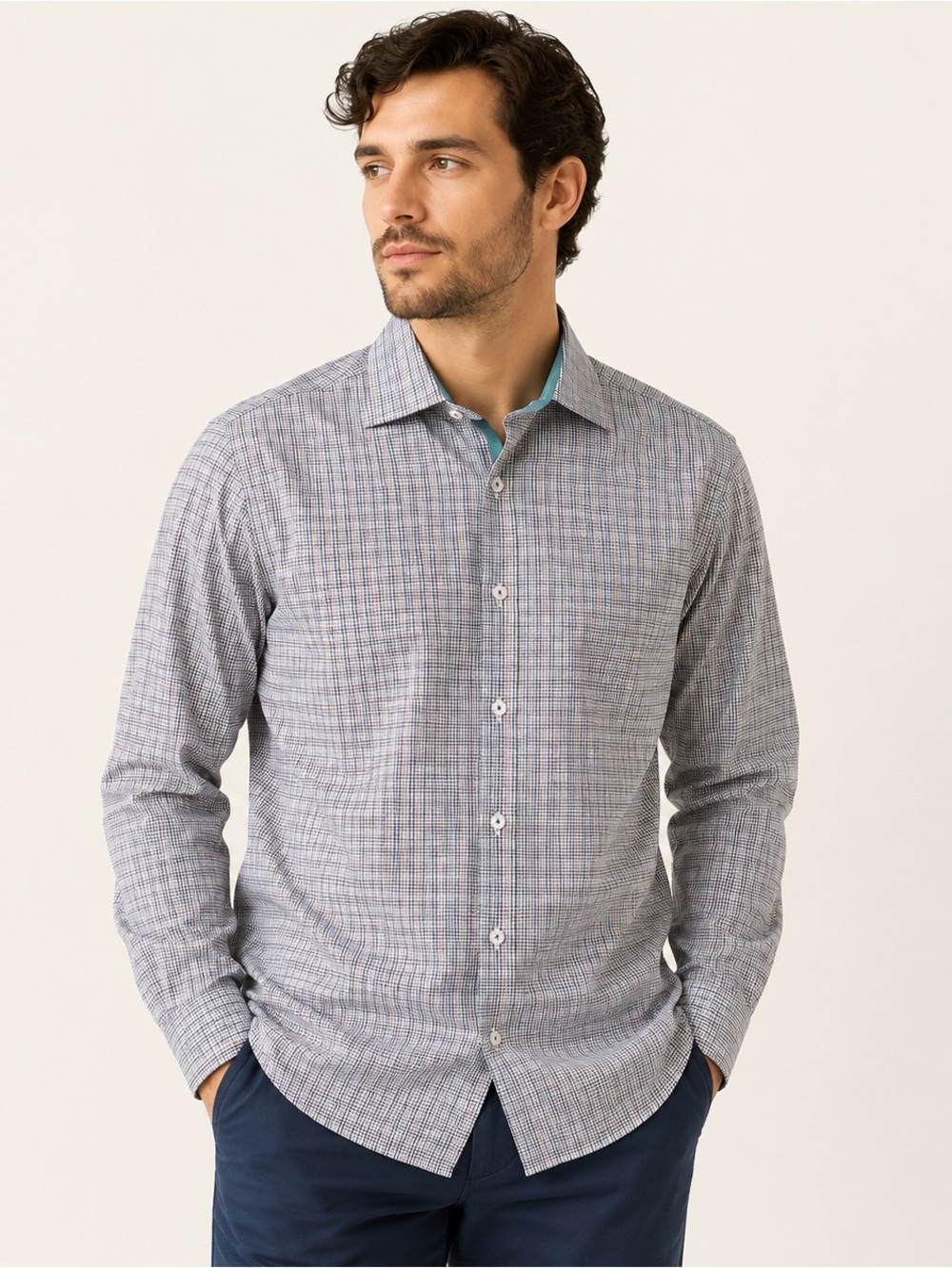 Bugatchi Uomo Multi Color Check Cotton Shirt 15.5 34/35